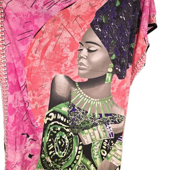 Nwt Goddess By Winlar Pink And Color African Woman Print Kaftan One Size - Picture 2 of 5
